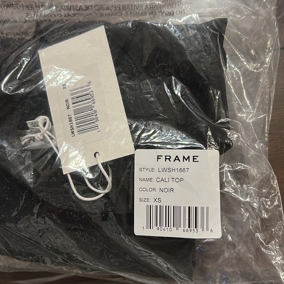 FRAME Cali Gathered Silk Top size XS color Noir - Picture 11 of 11